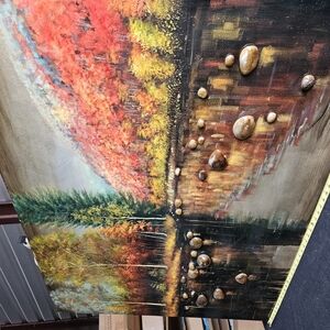 Autumn Landscape Canvas Art with 3D Stones